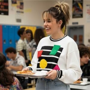 Women's C.A. Sport Totally 80's Black and White Shapes Sweater Small Med…